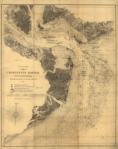 Le port de Charleston et ses abords montrant les positions des batteries rebelles. LOC 99448827 - United States Coast Survey