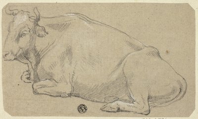 Vache couchée sur les fesses (recto) ; Tête de femme et esquisse d