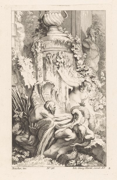 Fontaine avec tritons et statue de satyre - Unknown