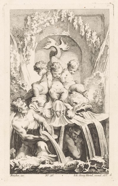Fontaine avec putti et dauphins - Unknown