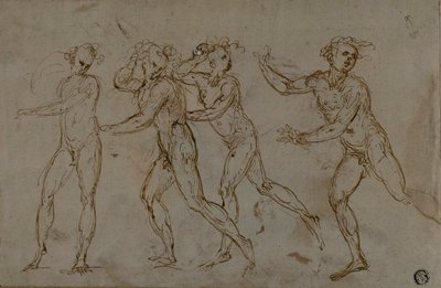 Quatre hommes nus courant (recto) ; Sainte Famille avec l