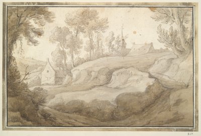 Paysage vallonné avec maison et église à mi-distance - Unknown