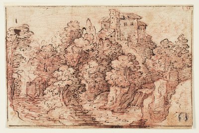 Paysage : Maison sur une colline boisée - Unknown