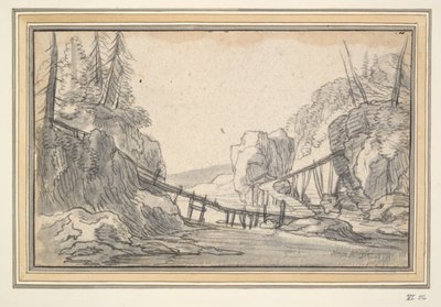 Paysage montagneux avec pont en bois - Unknown