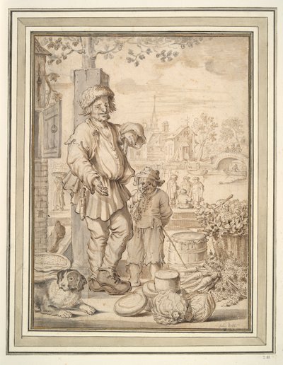 Homme paysan et enfant au marché - Unknown