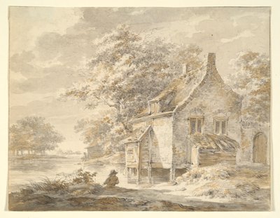 Paysage fluvial avec maison - Unknown