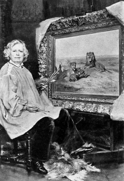 Rosa Bonheur (1822-1899) peintre animalière française ici devant une de ses toiles représentant des lions vers 1875 - Unknown
