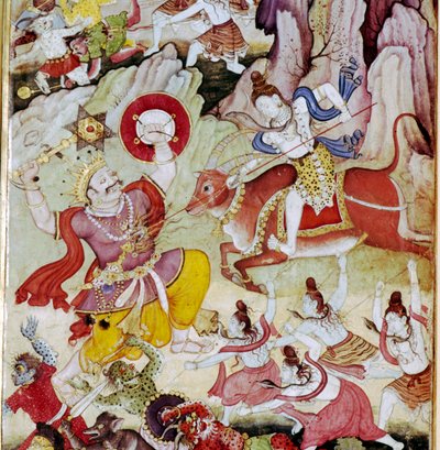 Siva détruit le démon Andhaka, manuscrit Harivamsa, Mughul, vers 1590 - Unknown