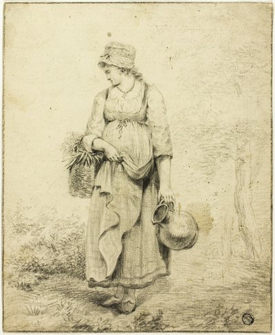 Fille debout tenant un pichet et un panier - Unknown