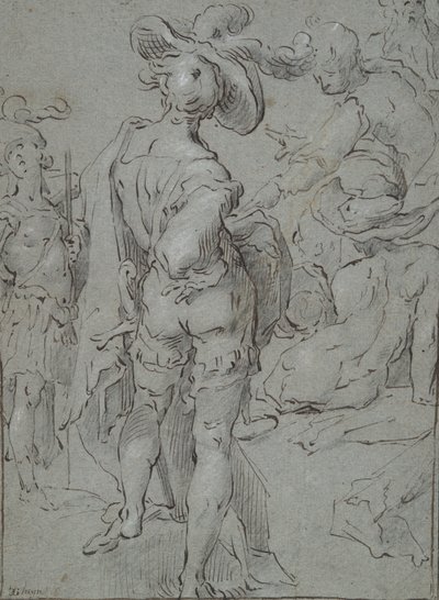 Jeune homme debout vu de dos, et autres figures - Unknown