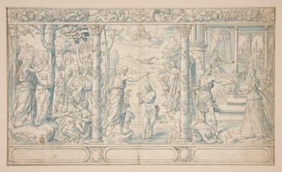 Trois scènes de la vie de Saint Jean-Baptiste ; Jean-Baptiste prêchant, Baptême du Christ, Décapitation de Jean-Baptiste - Unknown