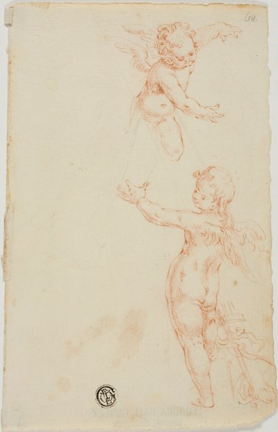Deux putti ailés, un volant - Unknown