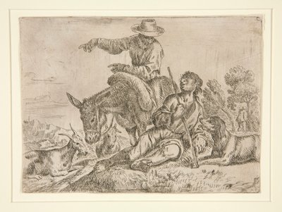 Sans titre [Homme sur un âne conversant avec un berger] - Unknown