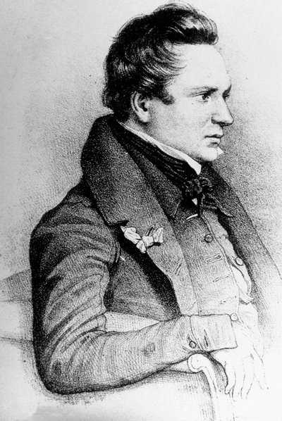 Victor Hugo (1802-1885) écrivain français, ici en 1832, gravure de Georges Frey d