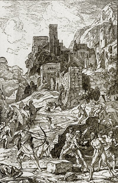 Les Vikings attaquant les Celtes, illustration de The Story of Man par J.W. Buel - Unknown