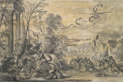 Femme à cheval traversant un ruisseau - Unknown