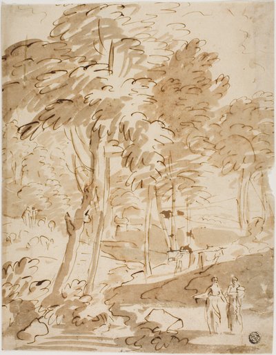 Paysage boisé avec figures et animaux - Unknown