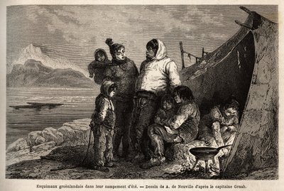Une famille inuit du Groenland dans leur camp d