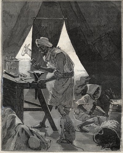 Un bijoutier kabyle en Algérie au XIXe siècle. Gravure de 1885 dans 