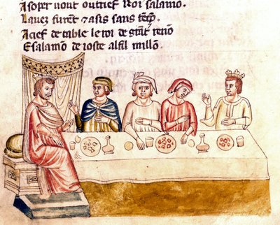 Scène de banquet : un roi et ses invités - Miniature du codex "L
