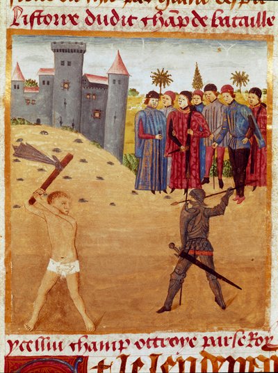 Une bataille entre un Macédonien et un Athénien. Miniature du « Livre des faits d