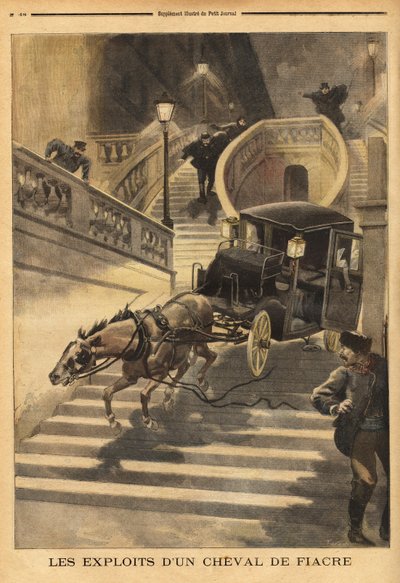 Un cheval de carrosse, abandonné par son cocher, s