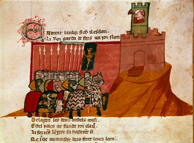 Un groupe de chevaliers francs arrive dans un château miniature de l