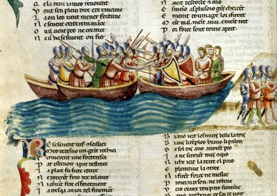 Une bataille navale. Miniature du 13ème siècle - Unknown artist