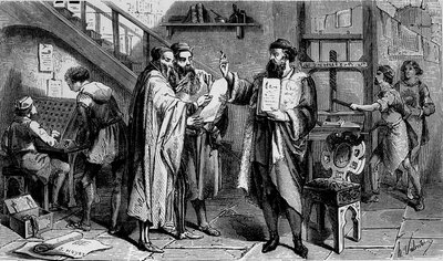 Une imprimerie au 15e siècle, gravure 19e siècle - Unknown artist