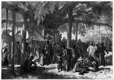 Une représentation de marionnettes en Annam. Gravure dans « Le Journal de la Jeunesse » - Unknown artist