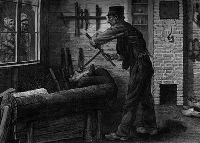 Un sabotier au travail dans son atelier en Belgique, Gravure dans le journal « la jeunesse » - Unknown artist