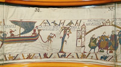 Un navire débarque en Normandie apportant des nouvelles du couronnement de Harold, Tapisserie de Bayeux - Unknown artist