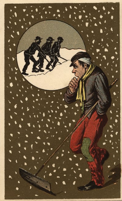 Un collecteur de neige avec sa pelle. Chromolithographie anonyme, fin du XIXe siècle. - Unknown artist