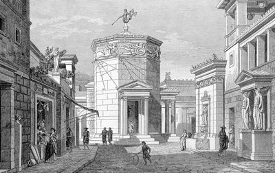 Une rue à Athènes. Gravure de 1877. - Unknown artist