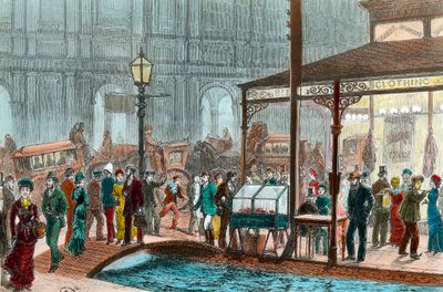 Une rue de Melbourne un samedi soir, Australie. Passants sur le pont. Gravure du 19ème siècle - Unknown artist