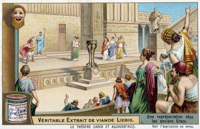 Représentation théâtrale dans la Grèce antique - Chromolithographie Liebig - Unknown artist