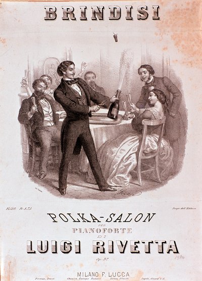 Scène de toast. Illustration de la partition de Brindisi polka par Rivetta - Unknown artist