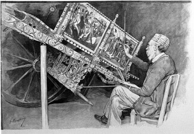 Un peintre de char traditionnel sicilien. Gravure du 19ème siècle - Unknown artist