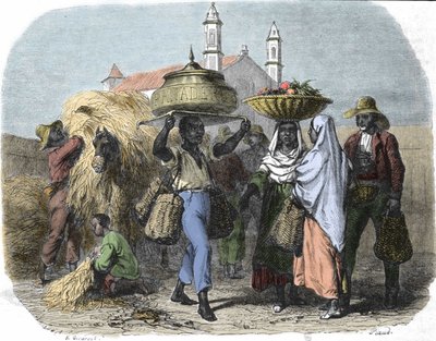 Un vendeur de pain itinérant à Cuba, gravure de 1870 - Unknown artist