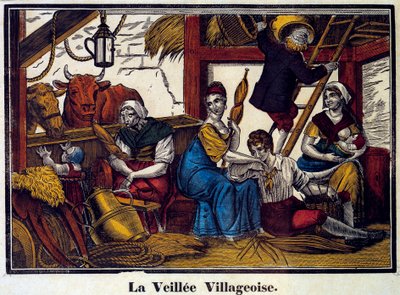 Une vie nocturne de village : une famille de paysans dans une grange - Unknown artist