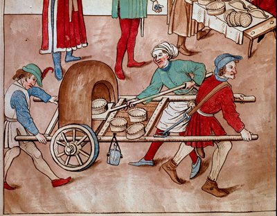 Un boulanger ambulant. Miniature des "Chroniques du Concile de Constance" par Ulrich Richental (1360-1437) vers 1438 Prague, bibliothèque nationale - Unknown artist