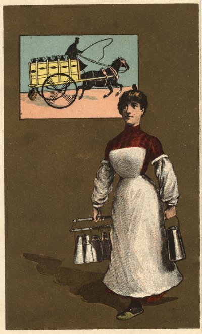 Un marchand de lait ambulant. Chromolithographie anonyme, fin du XIXe siècle. - Unknown artist