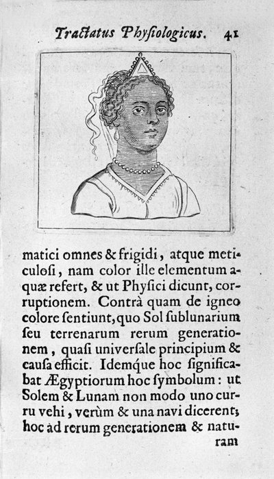 Une femme a la peau noire. Page tirée de "Tractatus physiologicus de pulchritudine" traitant d