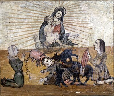 Un jeune garçon attaqué par un groupe de sangliers. Ex-voto du 16ème siècle du sanctuaire de la Madonna del Monte près de Cesena (Forlì) - Unknown artist