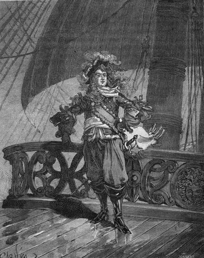 Amiral Tourville (Anne Hilarion de Costentin (Cotentin), comte de Tourville (1642-1701). sur le navire « Soleil Royal ». Gravure du XIXe siècle. Dans « Histoire de France » par Jules Michelet - Unknown artist