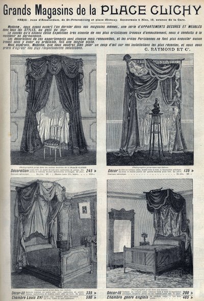 Publicité pour les meubles et décorations des grands magasins de la Place de Clichy à Paris. Gravure dans « Le soleil-du-dimanche » - Unknown artist