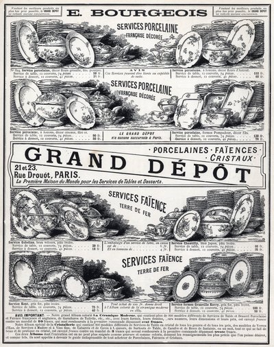 Publicité de 1889 pour « La Céramique Moderne par Le Grand Dépôt De Porcelaines, Faïences Et Verreries Bourgeois à Paris » - Unknown artist