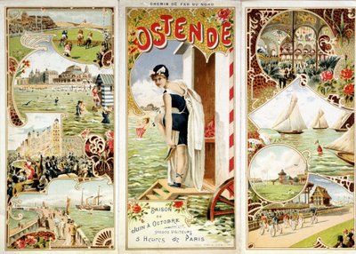 Publicité du chemin de fer du Nord : Ostende, à 5 heures de Paris, fin du 19e siècle - Unknown artist