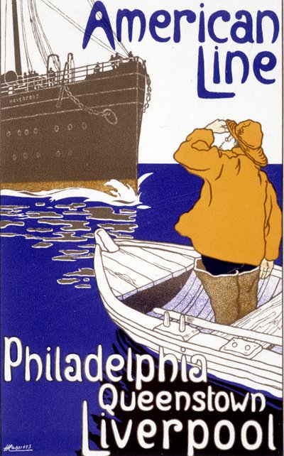 Affiche publicitaire pour la ligne américaine « Philadelphie - Queenstown - Liverpool » dans « Pictorial Placard », Bruxelles - Unknown artist