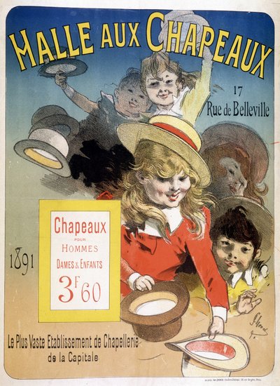 Affiche publicitaire pour la Halle aux chapeaux, rue de Belleville à Paris - Unknown artist